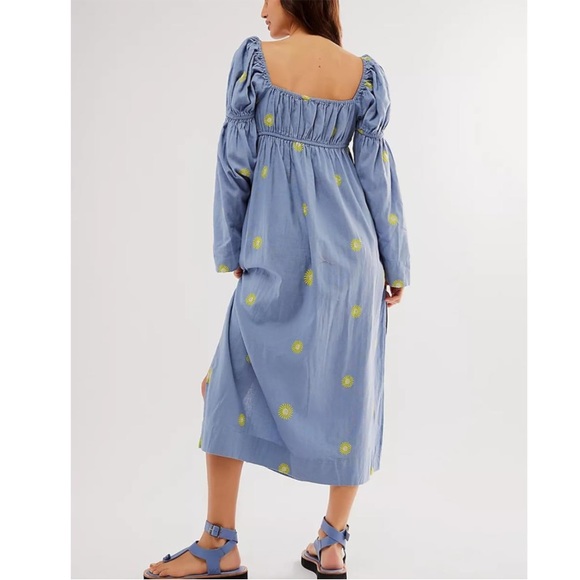 FREE PEOPLE MORY EMBROIDERED MIDI DRESS IN BLUE COMBO - Picture 3 of 6